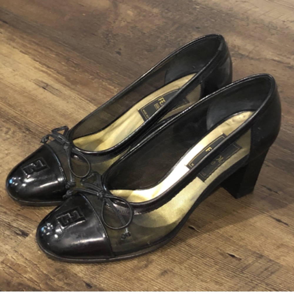 ✨Vintage FENDI FF Logo Black Mesh Pumps Heels Shoes